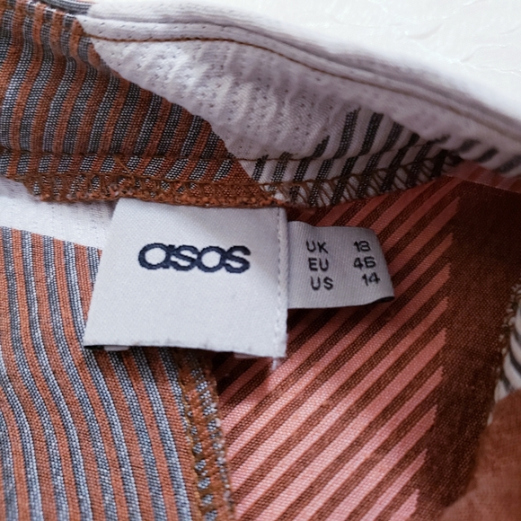 ASOS Brown Cream White Plaid Sleeveless Mini Shift Dress Mid-Century Mod Retro - Picture 5 of 11